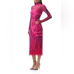 AFRM Shailene Print Long Sleeve Powermesh Body-Con Midi Dress XL